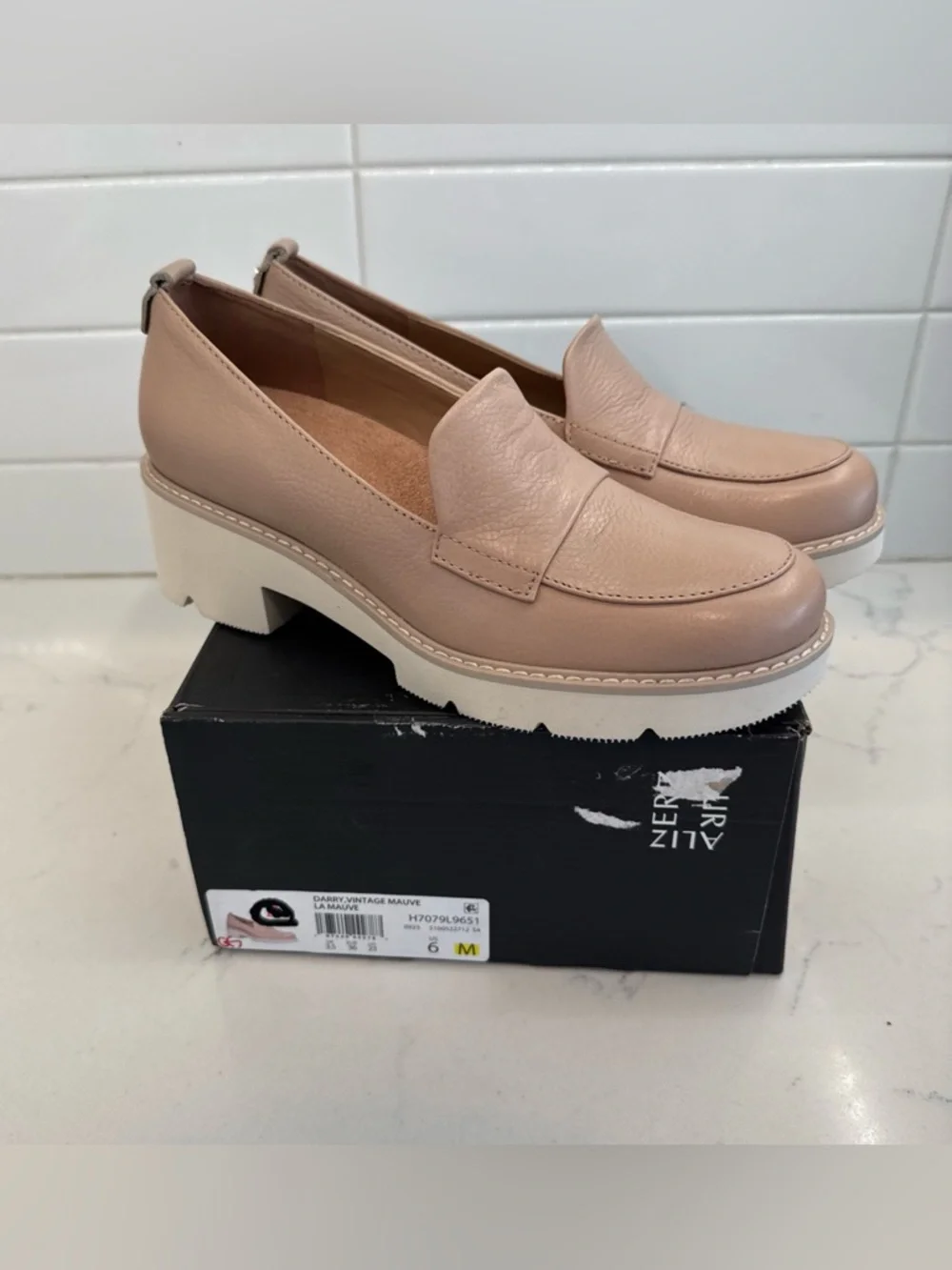 Womens Naturalizer Darry Vintage Mauve Nude Leather Platform Penny Loafers